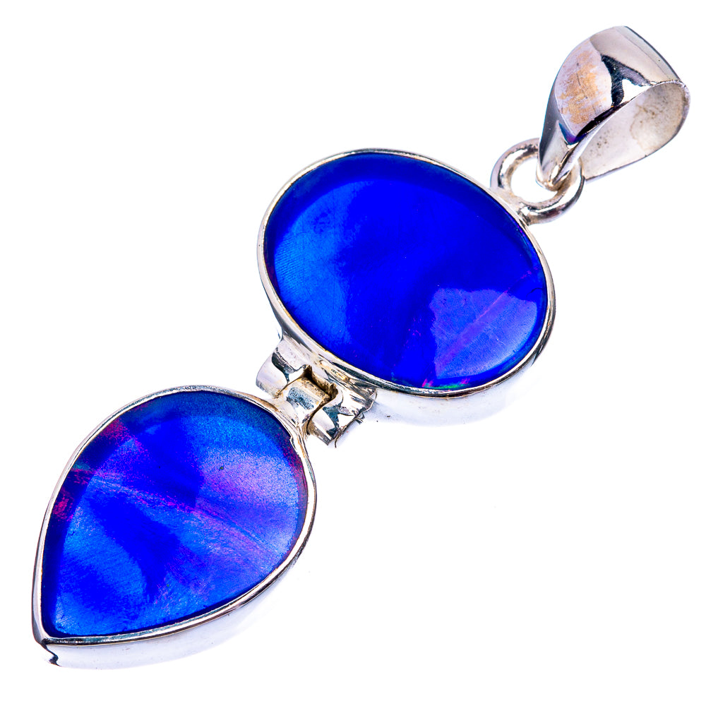 Two-stone sterling silver opal pendant with bright blue oval cabochons and bail