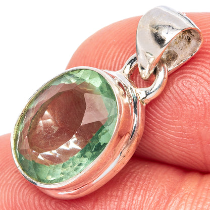 Faceted Green Fluorite Pendant 7/8" (925 Sterling Silver) P43022