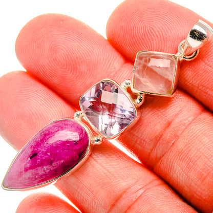 Ruby Fuchsite, Amethyst, Rose Quartz Pendant 2 1/2" (925 Sterling Silver) PD38014