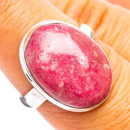 Size 7 oval thulite gemstone ring in .925 sterling silver
