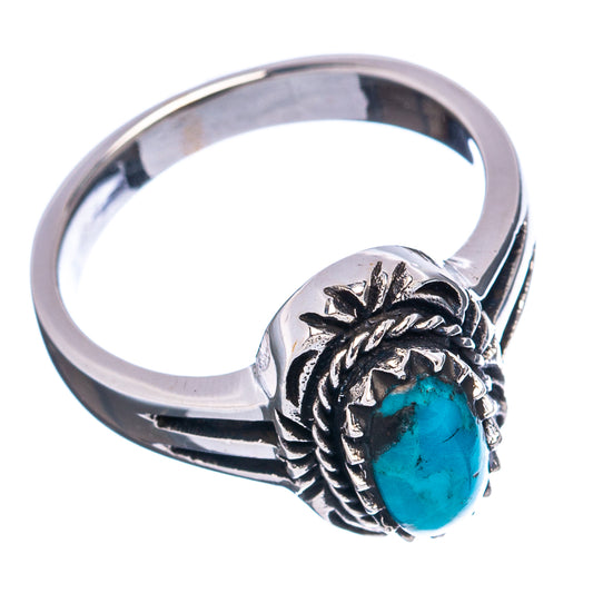 Oval turquoise cabochon sterling silver ring with sculpted rope setting, size 6.5