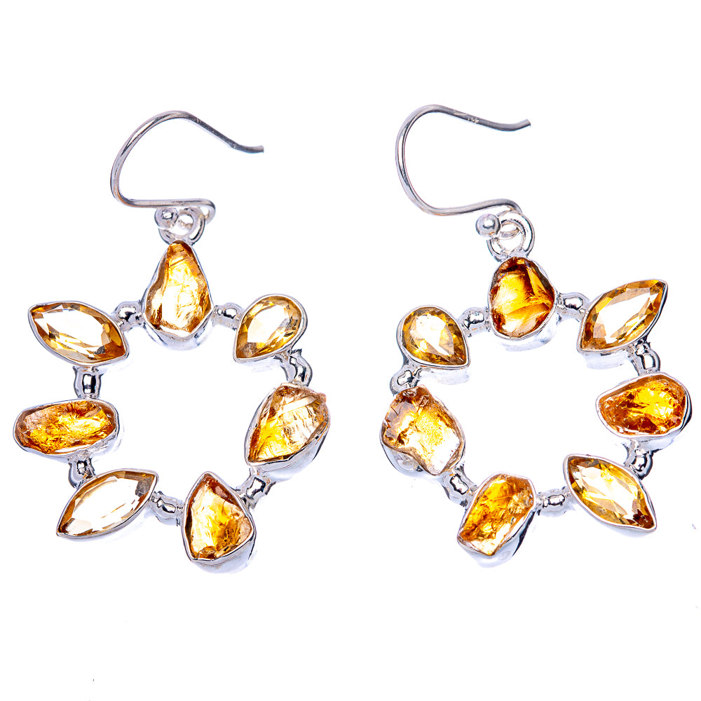 Sterling silver hook earrings with rough amber citrine drop stones