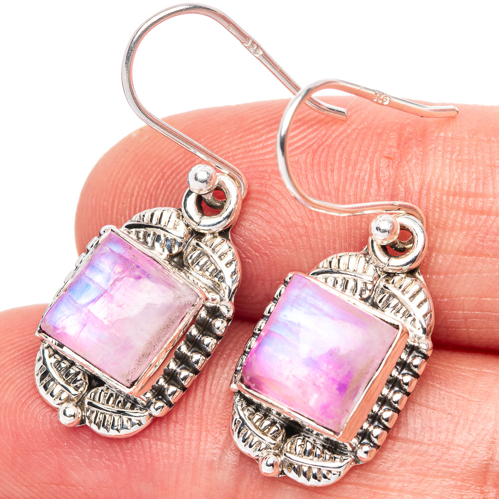 Pink Moonstone Earrings 1 1/4" (925 Sterling Silver) E1379