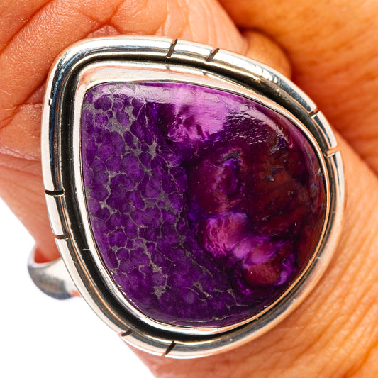Oval purple sugilite stone ring, .925 sterling silver bezel and band