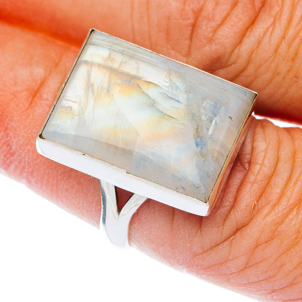Large Premium Rainbow Moonstone Ring Size 7.75 (.925 Sterling Silver)