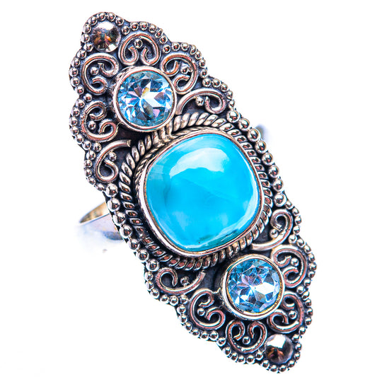 Large Larimar, Blue Topaz Ring Size 8.25 (925 Sterling Silver) RING140271