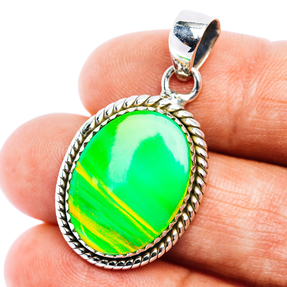 Green Aurora Opal Pendant 1 3/8" (.925 Sterling Silver)