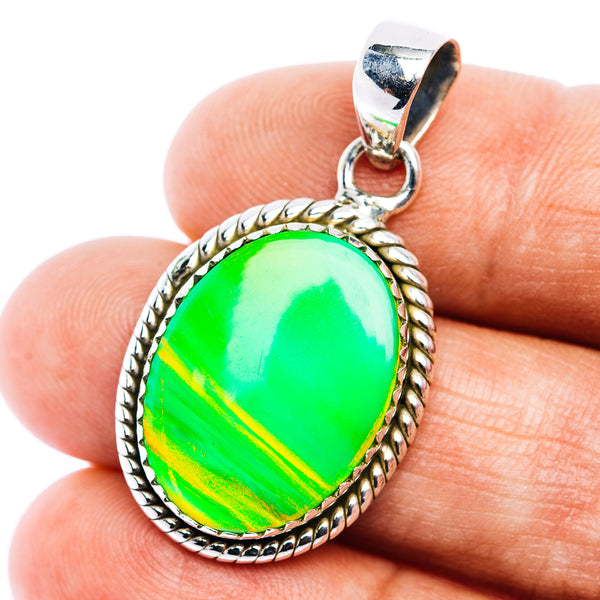 Green Aurora Opal Pendant 1 3/8" (.925 Sterling Silver)