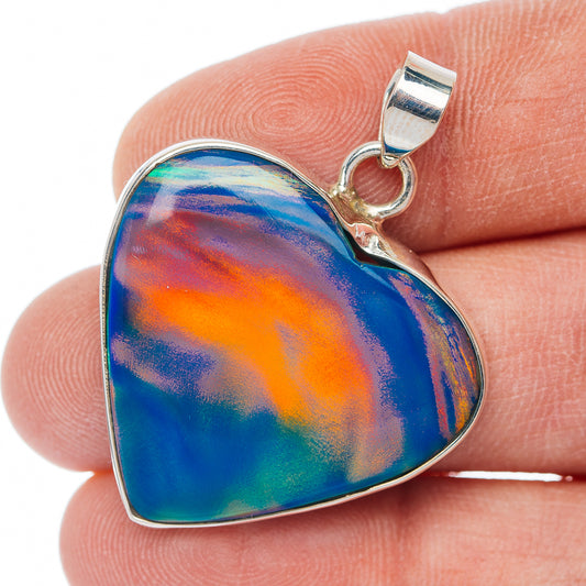 Aurora Opal Heart Pendant 1 1/2" (.925 Sterling Silver)