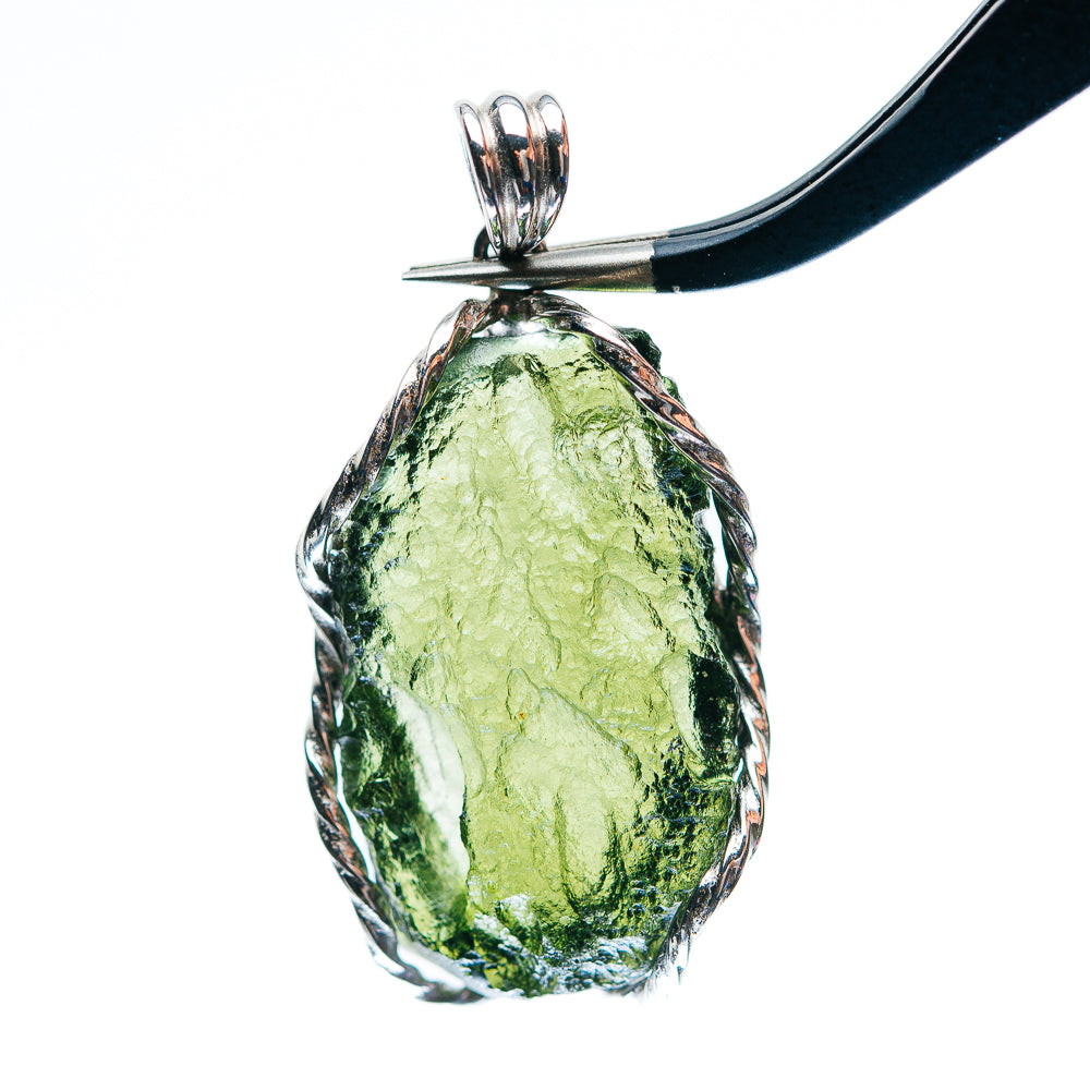 Premium AAA Czech Moldavite Pendant 1 3/4" (.925 Sterling Silver)