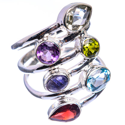 Large White Quartz, Amethyst, Peridot, Tanzanite, Blue Topaz, Garnet Ring Size 8.75 (925 Sterling Silver) R143022