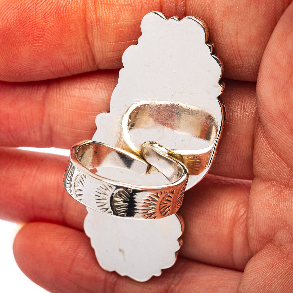 Exclusive Southwestern Style White Buffalo Turquoise Ring Size 7 Adjustable (.925 Sterling Silver)