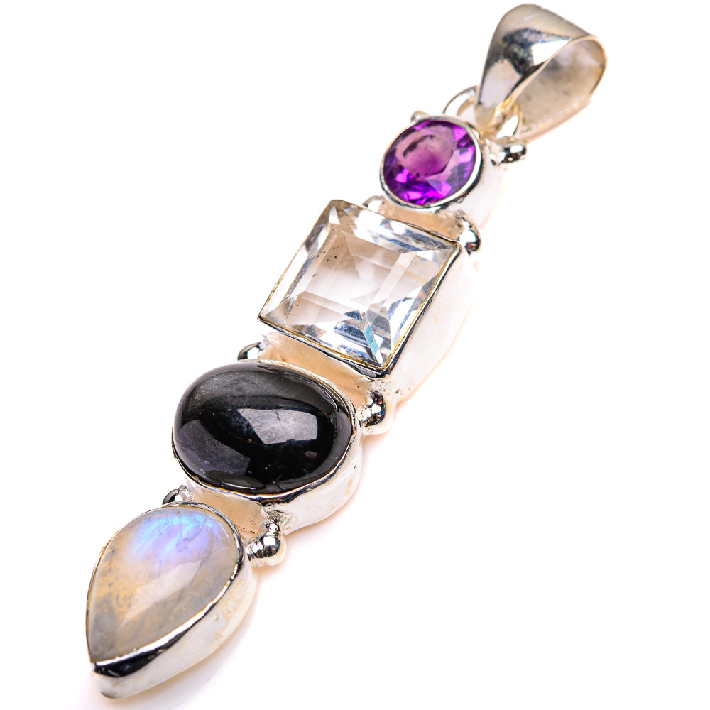 White Quartz, Star Diopside, Rainbow Moonstone, Amethyst Pendant 2" (925 Sterling Silver) PD38496