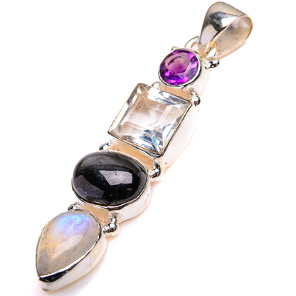 White Quartz, Star Diopside, Rainbow Moonstone, Amethyst Pendant 2" (925 Sterling Silver) PD38496