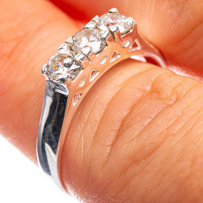 Dainty 925 sterling silver ring with round white topaz stones and openwork band