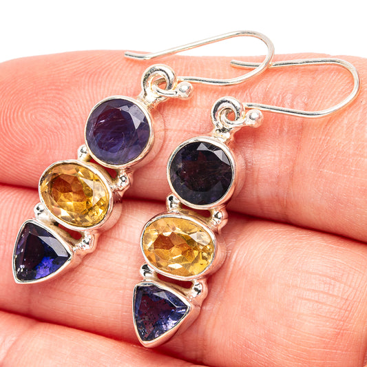 Faceted Tanzanite, Citrine 925 Sterling Silver Earrings 1 5/8" (925 Sterling Silver) E2174