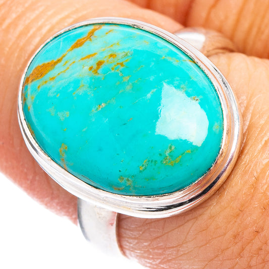Turquoise oval stone sterling silver ring, smooth bezel, size 7.75