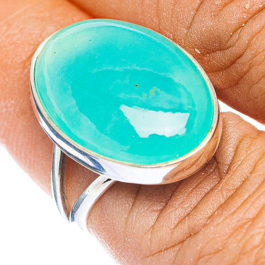 Turquoise chrysoprase oval set in .925 sterling silver ring, size 7