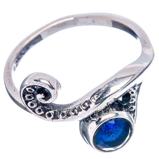 Sterling silver wave dainty ring with blue quartz teardrop and etched band, size 5.5