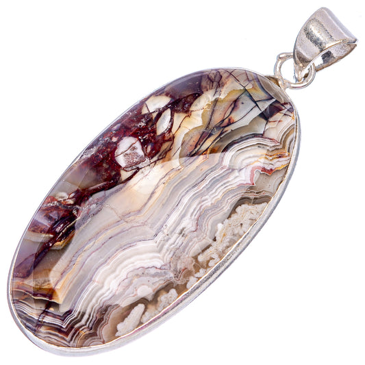 Silver-plated oval lace agate pendant with detailed banded stone pattern and silver bail