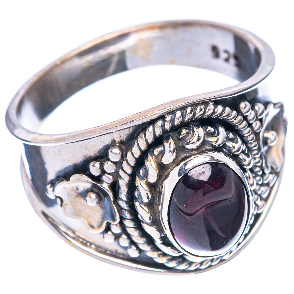 Sterling silver oval gemstone ring with rope filigree band detail, size 7