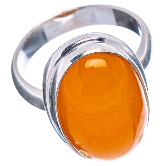 Amber oval cabochon ring in polished .925 sterling silver bezel, front view