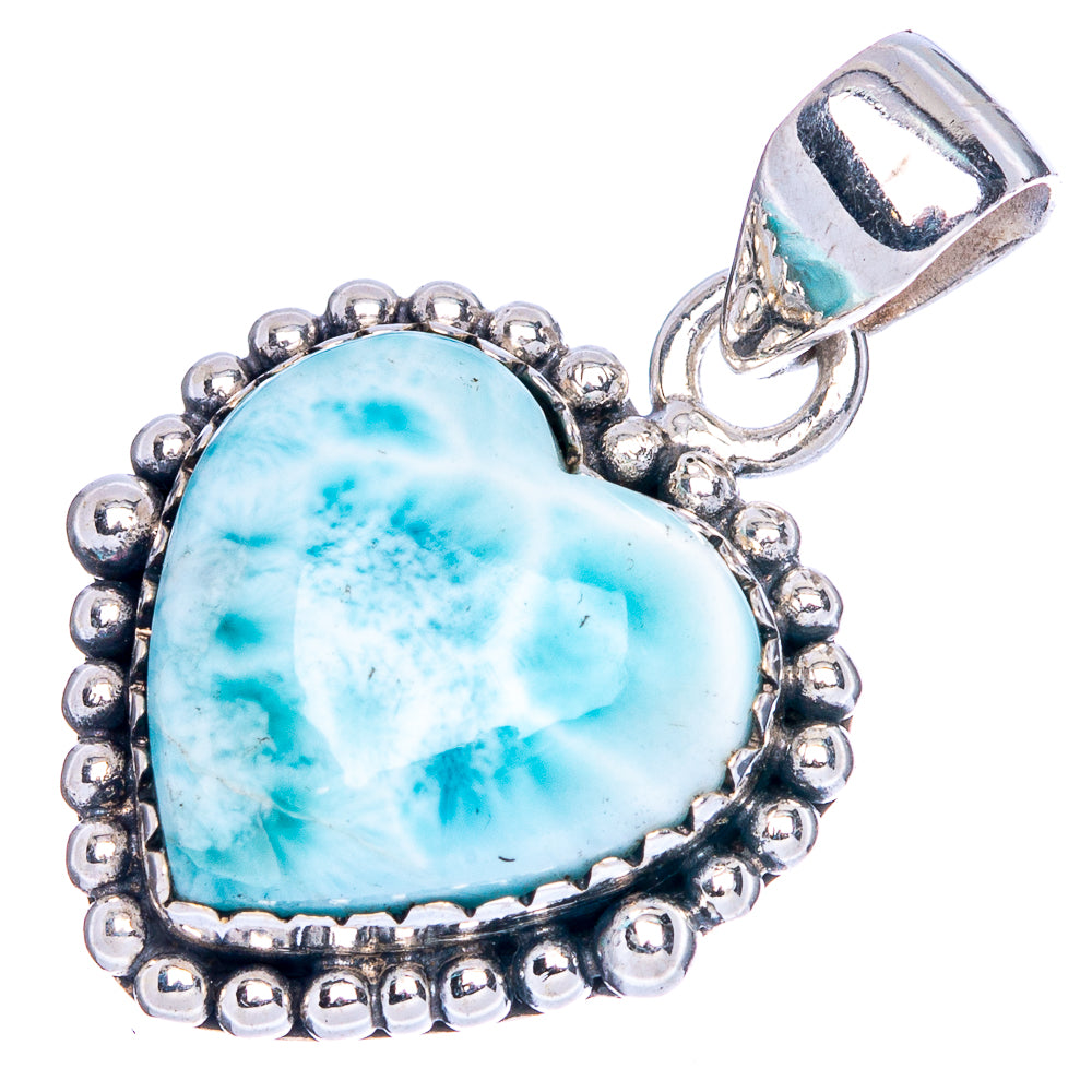 Larimar Heart Pendant 1 1/8" (925 Sterling Silver) P41749