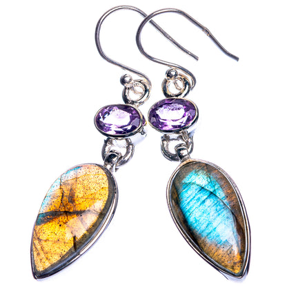 Labradorite, Amethyst 925 Sterling Silver Earrings 1 3/4"