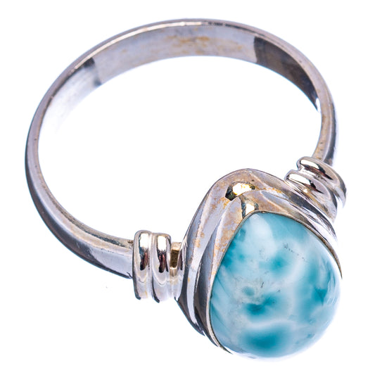 Sterling silver larimar ring with oval blue cabochon, open side setting and band