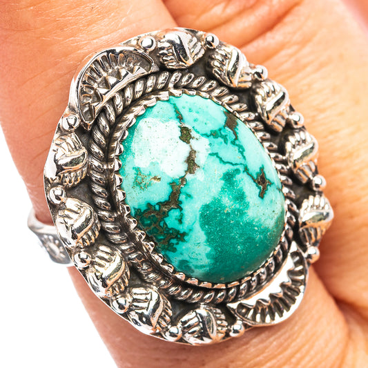 Exclusive Southwestern Style Hubei Turquoise Ring Size 8 Adjustable (.925 Sterling Silver)