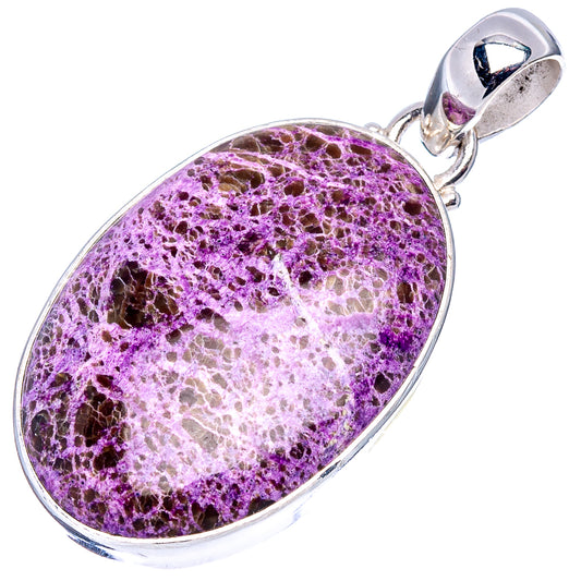 Sterling silver stichtite pendant with oval purple stone and top bail loop