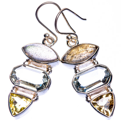 White Quartz, Labradorite, Citrine Earrings 1 5/8" (925 Sterling Silver) E432657