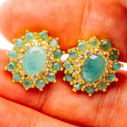 Exclusive Emerald Earrings 5/8" (.925 Sterling Silver) 24k Gold Plated