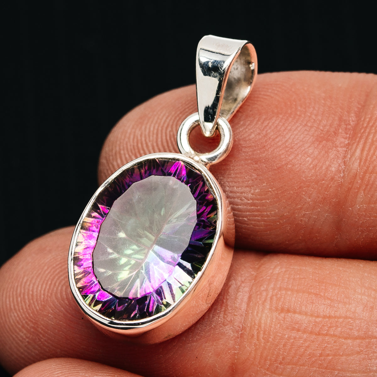 Premium 15ct Faceted Mystic Topaz Pendant 1 1/8" (.925 Sterling Silver)