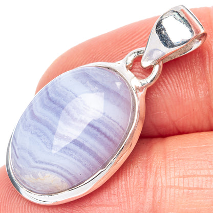 Sterling silver pendant with oval blue lace agate cabochon and loop bail