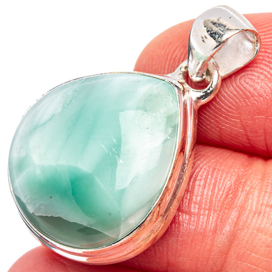 Aqua teardrop gemstone pendant in 925 sterling silver bezel with open bail.