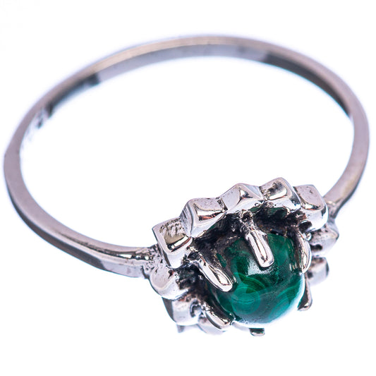 Sterling silver malachite ring, oval green stone with raised filigree top view
