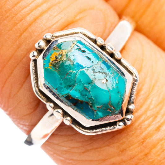 Turquoise gemstone statement ring in .925 sterling silver, oval bezel with bead trim