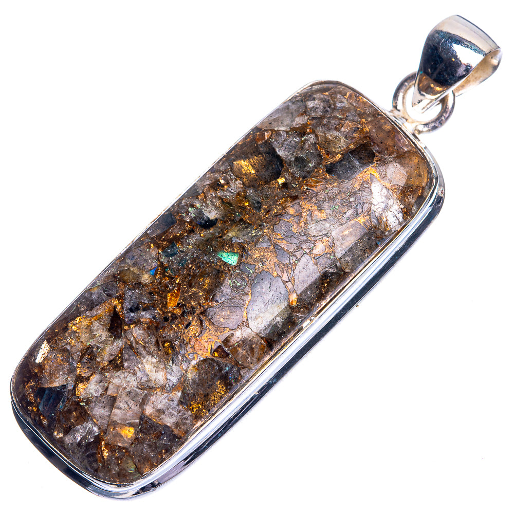 Copper Composite Rainbow Moonstone Pendant 2 1/8" (925 Sterling Silver) P39159