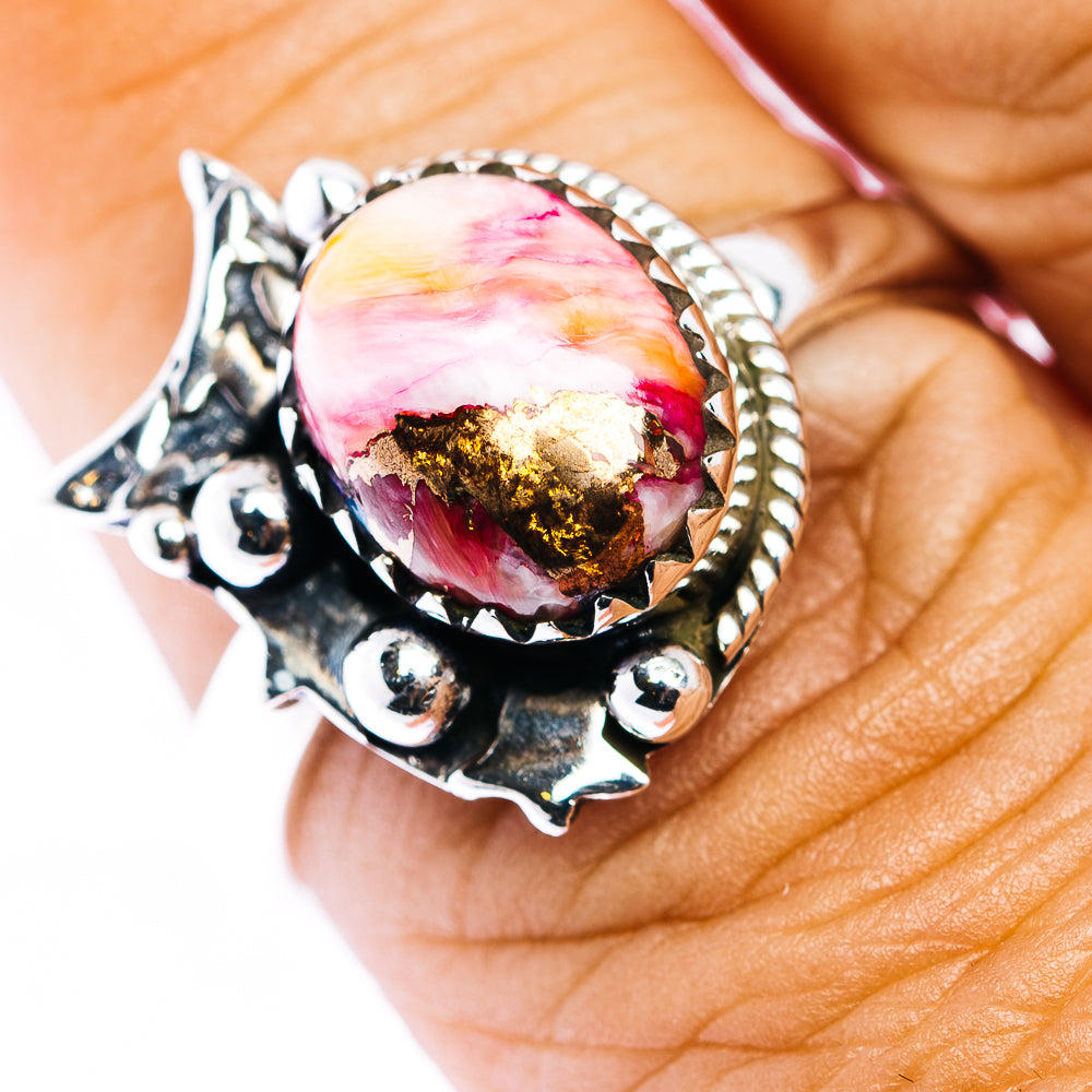 Pink Dahlia Turquoise Ring Size 8.75 (.925 Sterling Silver)