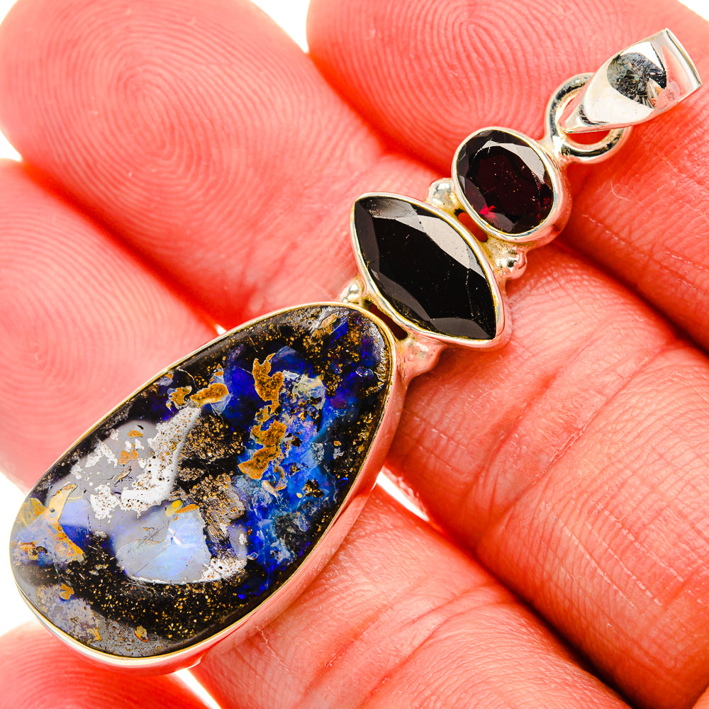 Boulder Opal, Garnet Pendant 2 1/4" (925 Sterling Silver) PD38039