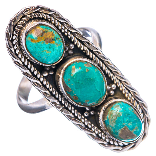 Turquoise three-stone sterling silver ring with rope-edge detail, side view