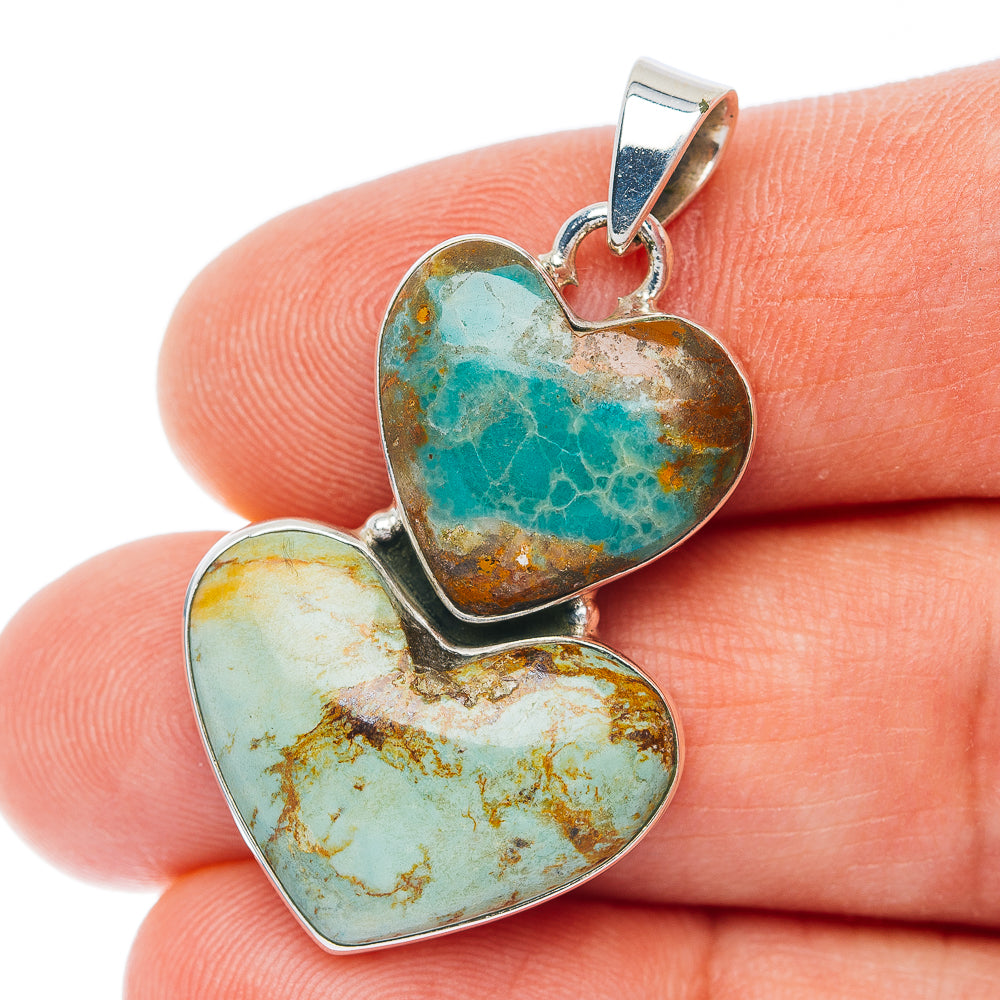 Exclusive Southwestern Style Manassa Turquoise Heart Pendant 1 1/2" (.925 Sterling Silver)