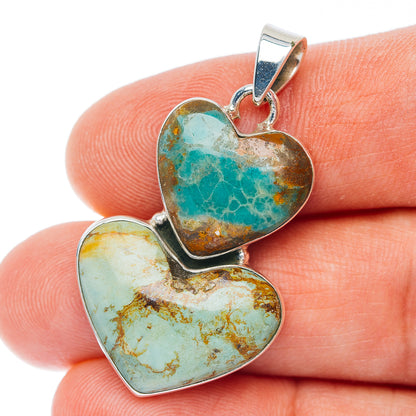 Exclusive Southwestern Style Manassa Turquoise Heart Pendant 1 1/2" (.925 Sterling Silver)