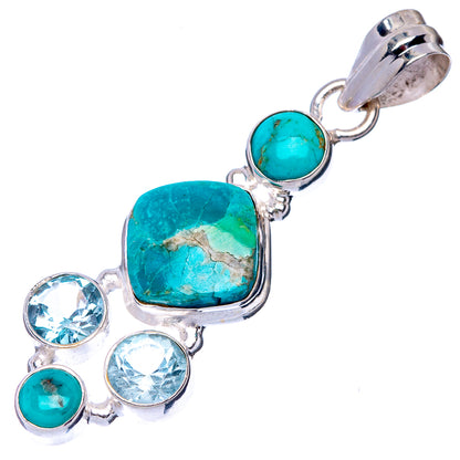Rare Kingman Turquoise, Blue Topaz Pendant 1 3/4" (925 Sterling Silver) P41129
