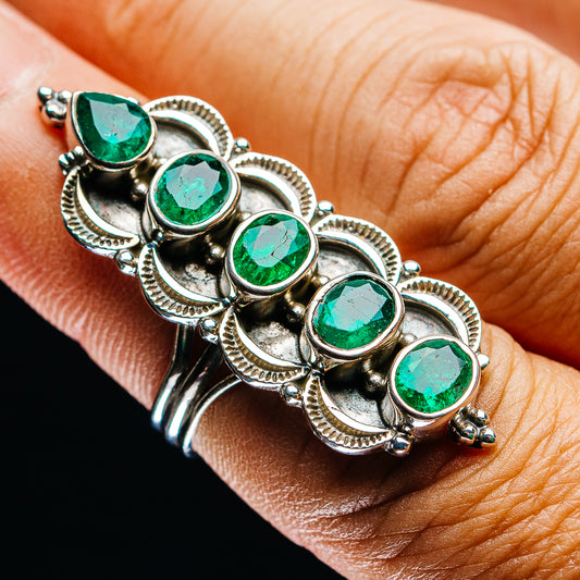 Exclusive 5-Gemstone Faceted Zambian Emerald Ring Size 6.25 (.925 Sterling Silver)