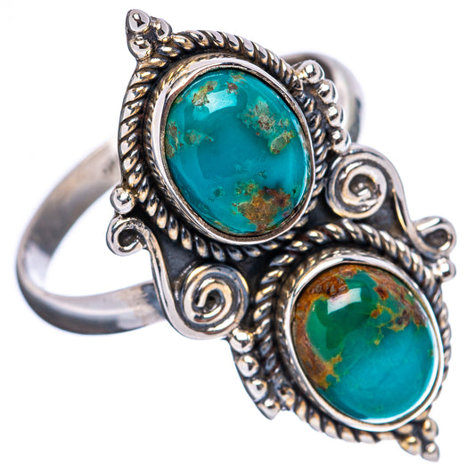 Turquoise oval cabochon silver ring, adjustable band, ornate side scrolls
