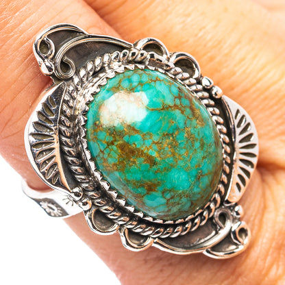 Exclusive Southwestern Style Hubei Turquoise Ring Size 8 Adjustable (.925 Sterling Silver)