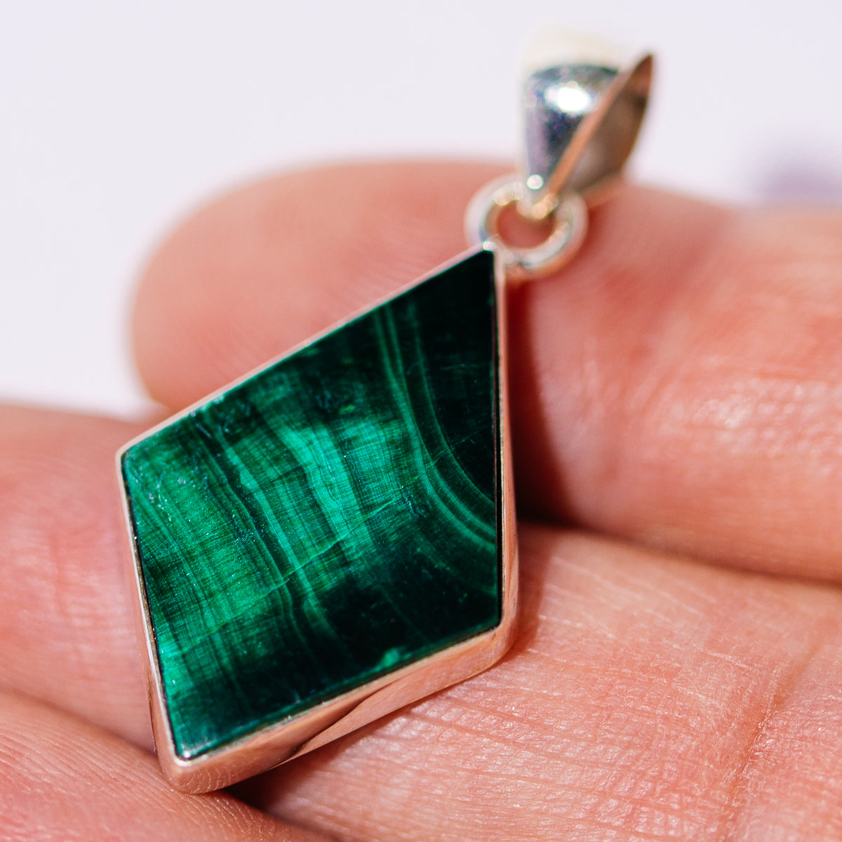 Chatoyant Malachite Pendant 1 1/2" (.925 Sterling Silver)