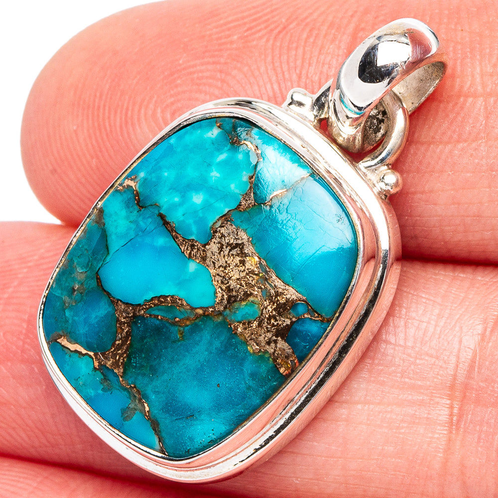 Blue Copper Turquoise Pendant 1 1/4" (.925 Sterling Silver)